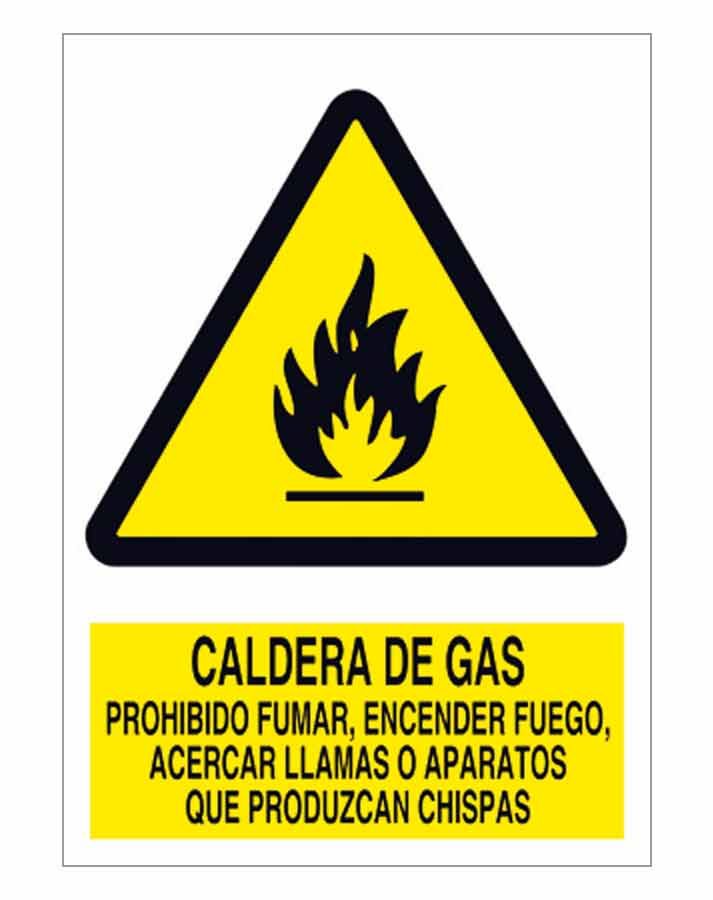 Caldera de gas. Prohibido fumar, encender fuego, acercar llamas o aparatos que produzcan chispas